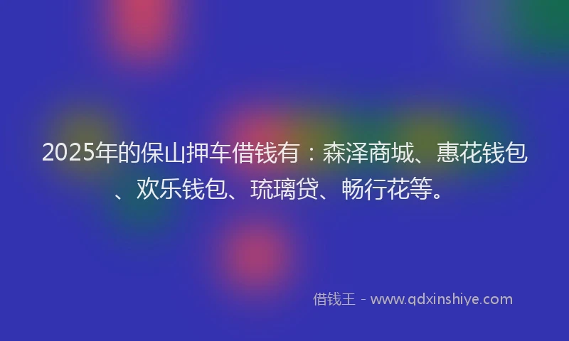 2025年的保山押车借钱有：森泽商城、惠花钱包、欢乐钱包、琉璃贷、畅行花等。
