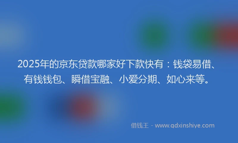 2025年的京东贷款哪家好下款快有：钱袋易借、有钱钱包、瞬借宝融、小爱分期、如心来等。