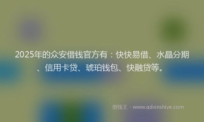 2025年的众安借钱官方有：快快易借、水晶分期、信用卡贷、琥珀钱包、快融贷等。