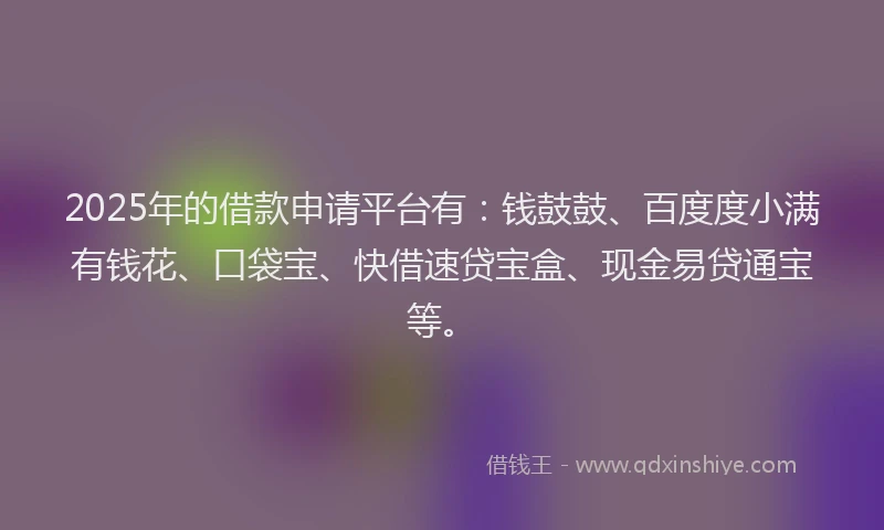 2025年的借款申请平台有：钱鼓鼓、百度度小满有钱花、口袋宝、快借速贷宝盒、现金易贷通宝等。