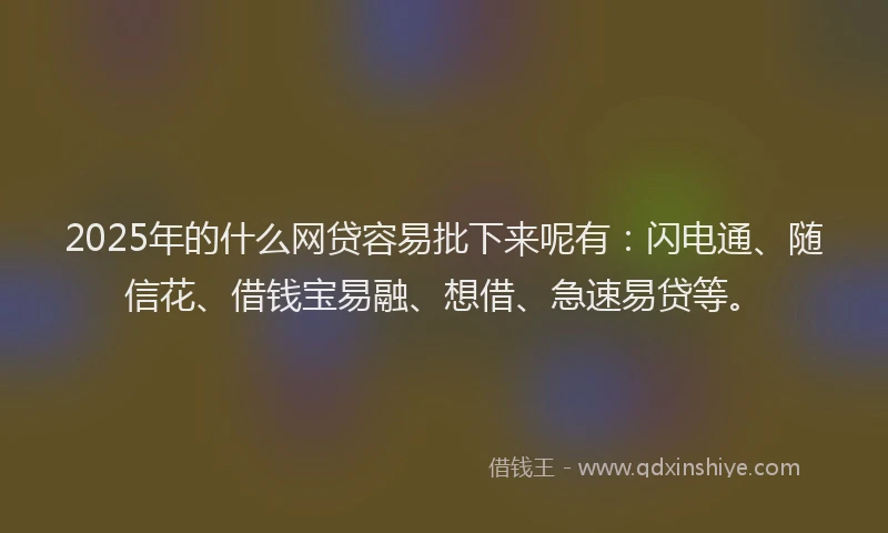 2025年的什么网贷容易批下来呢有：闪电通、随信花、借钱宝易融、想借、急速易贷等。