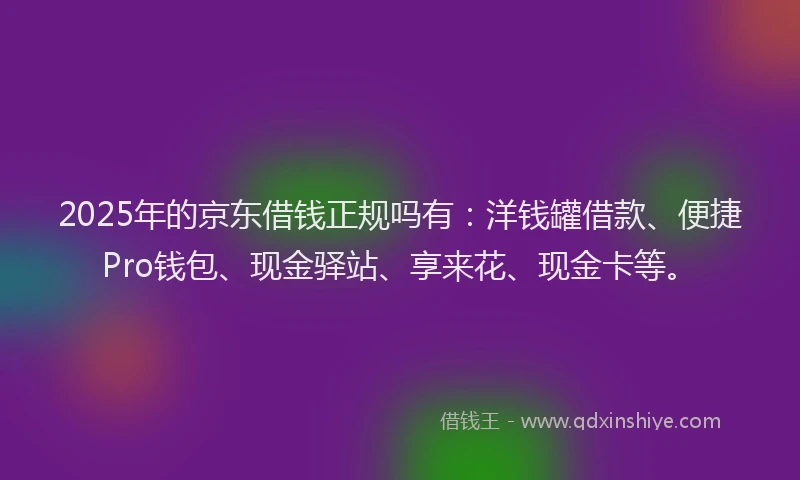 2025年的京东借钱正规吗有：洋钱罐借款、便捷Pro钱包、现金驿站、享来花、现金卡等。