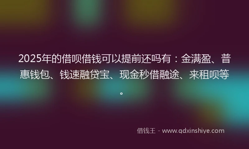 2025年的借呗借钱可以提前还吗有：金满盈、普惠钱包、钱速融贷宝、现金秒借融途、来租呗等。
