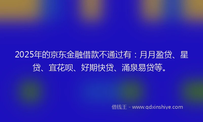 2025年的京东金融借款不通过有：月月盈贷、星贷、宜花呗、好期快贷、涌泉易贷等。