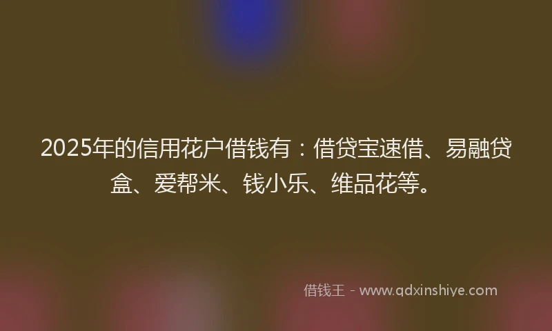 2025年的信用花户借钱有：借贷宝速借、易融贷盒、爱帮米、钱小乐、维品花等。