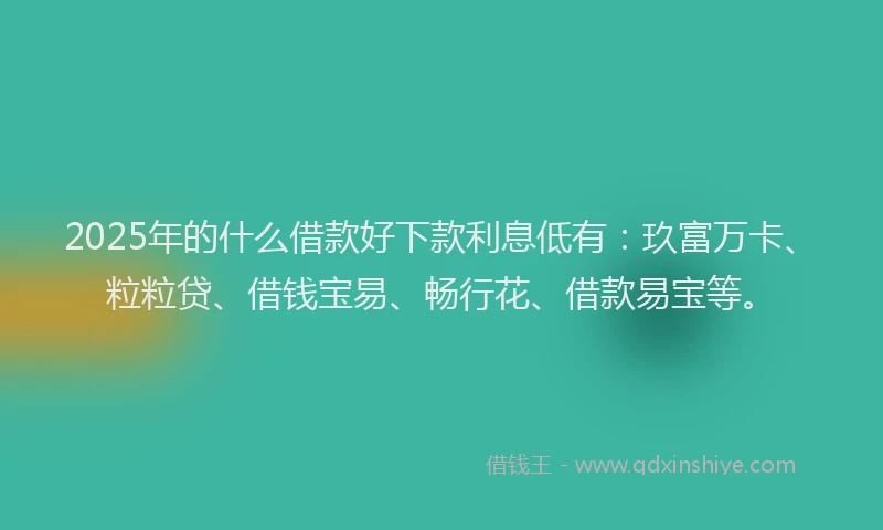 2025年的什么借款好下款利息低有：玖富万卡、粒粒贷、借钱宝易、畅行花、借款易宝等。