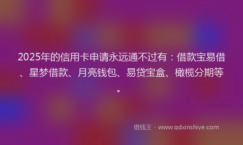 2025年的信用卡申请永远通不过有：借款宝易借、星梦借款、月亮钱包、易贷宝盒、橄榄分期等。