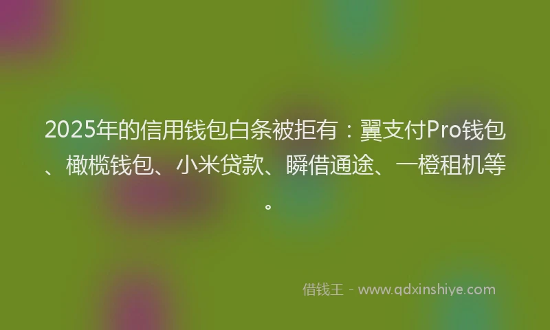 2025年的信用钱包白条被拒有：翼支付Pro钱包、橄榄钱包、小米贷款、瞬借通途、一橙租机等。