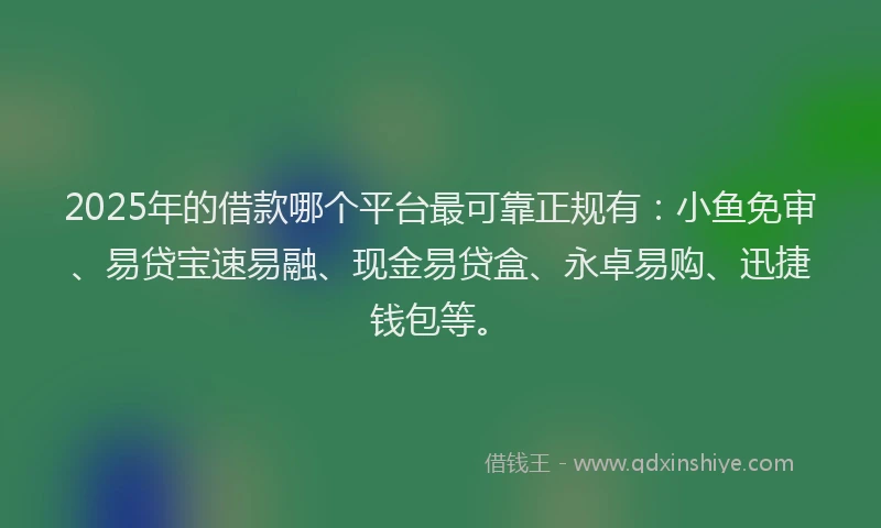 2025年的借款哪个平台最可靠正规有：小鱼免审、易贷宝速易融、现金易贷盒、永卓易购、迅捷钱包等。