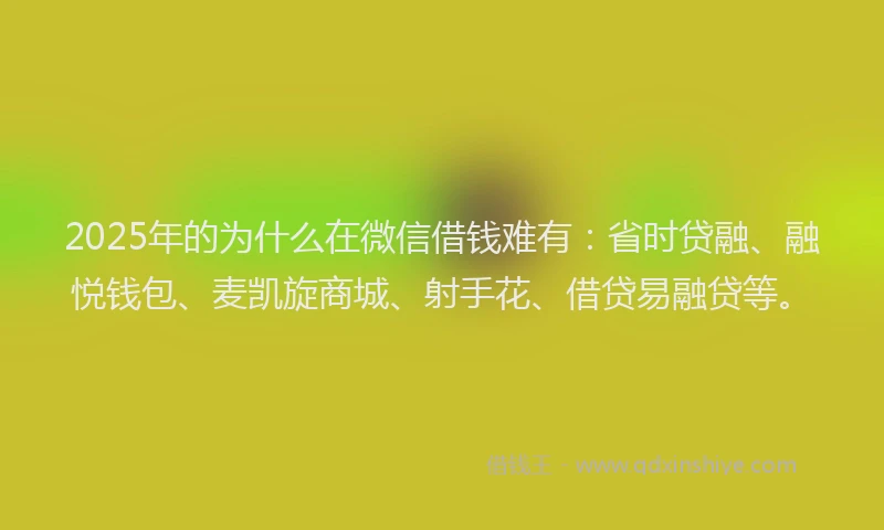 2025年的为什么在微信借钱难有：省时贷融、融悦钱包、麦凯旋商城、射手花、借贷易融贷等。