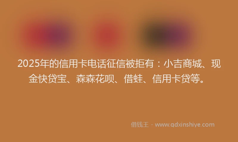 2025年的信用卡电话征信被拒有：小吉商城、现金快贷宝、森森花呗、借蛙、信用卡贷等。