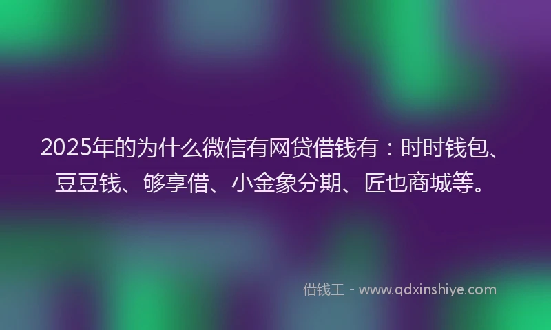 2025年的为什么微信有网贷借钱有：时时钱包、豆豆钱、够享借、小金象分期、匠也商城等。