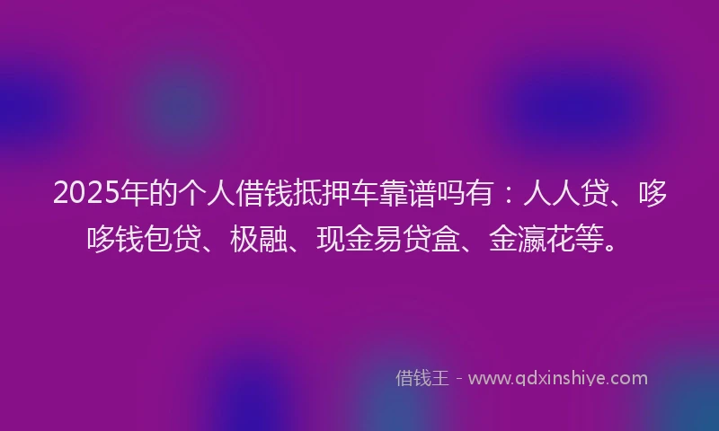 2025年的个人借钱抵押车靠谱吗有：人人贷、哆哆钱包贷、极融、现金易贷盒、金瀛花等。