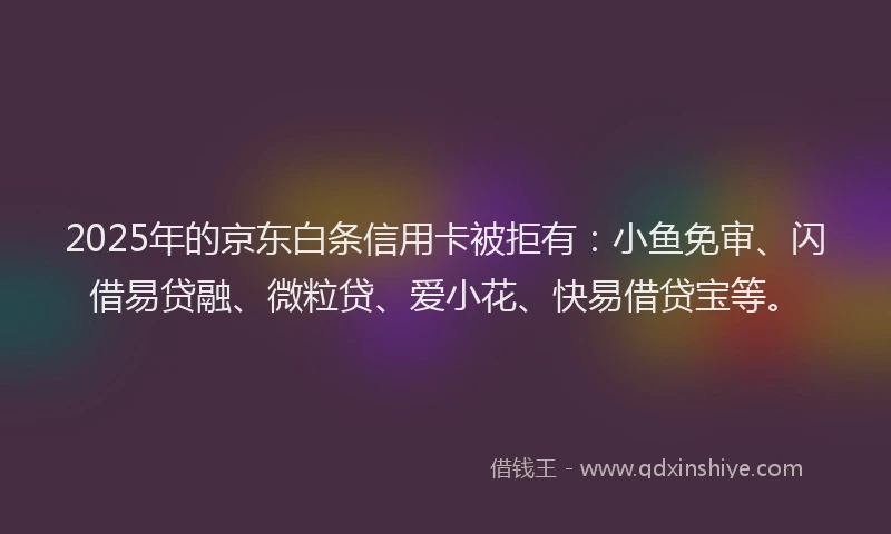 2025年的京东白条信用卡被拒有：小鱼免审、闪借易贷融、微粒贷、爱小花、快易借贷宝等。