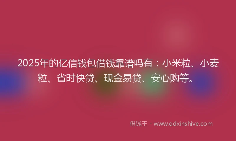 2025年的亿信钱包借钱靠谱吗有：小米粒、小麦粒、省时快贷、现金易贷、安心购等。