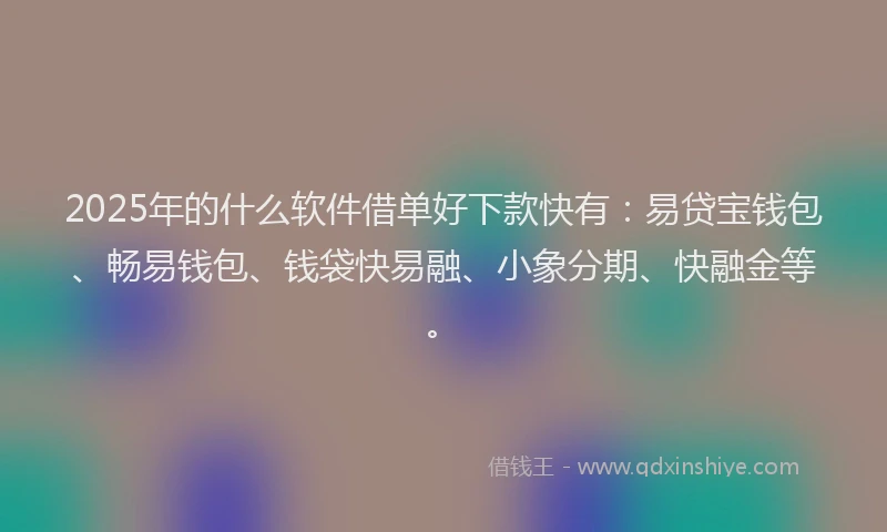 2025年的什么软件借单好下款快有：易贷宝钱包、畅易钱包、钱袋快易融、小象分期、快融金等。