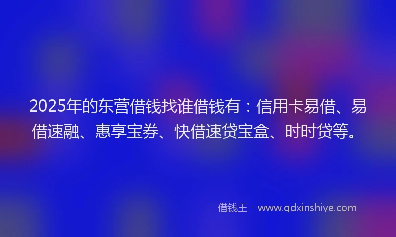 2025年的东营借钱找谁借钱有：信用卡易借、易借速融、惠享宝券、快借速贷宝盒、时时贷等。
