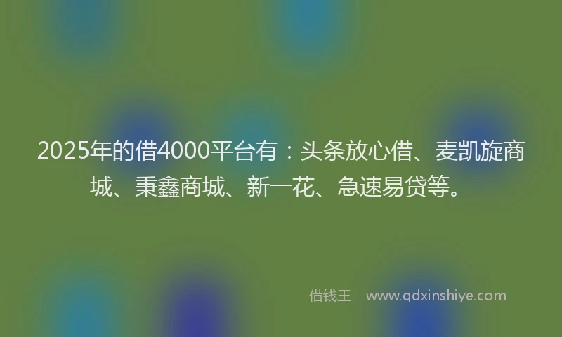 2025年的借4000平台有：头条放心借、麦凯旋商城、秉鑫商城、新一花、急速易贷等。