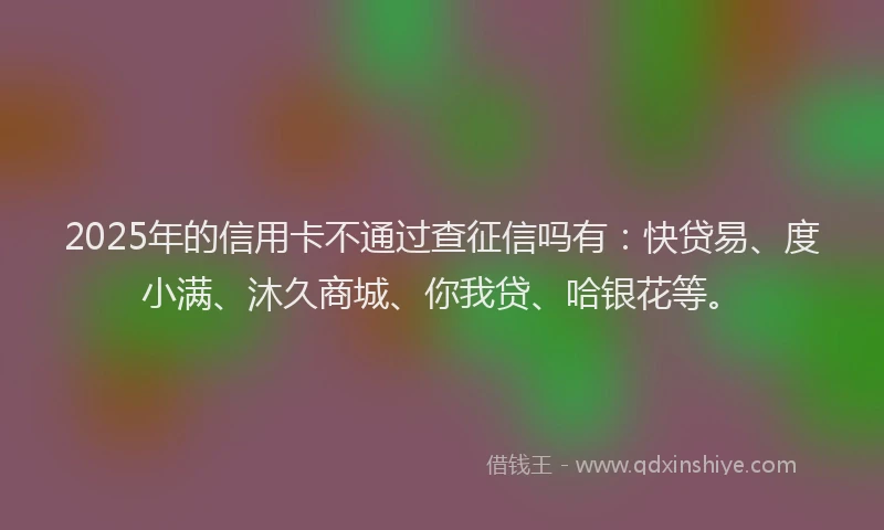 2025年的信用卡不通过查征信吗有：快贷易、度小满、沐久商城、你我贷、哈银花等。