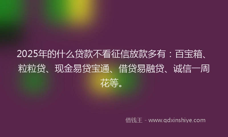 2025年的什么贷款不看征信放款多有：百宝箱、粒粒贷、现金易贷宝通、借贷易融贷、诚信一周花等。