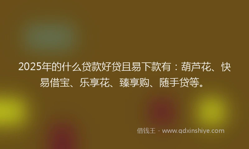 2025年的什么贷款好贷且易下款有：葫芦花、快易借宝、乐享花、臻享购、随手贷等。
