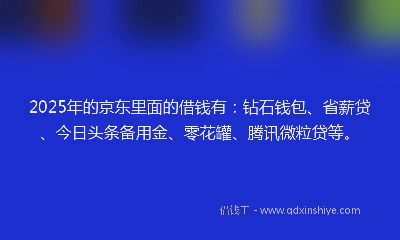 2025年的京东里面的借钱有：钻石钱包、省薪贷、今日头条备用金、零花罐、腾讯微粒贷等。