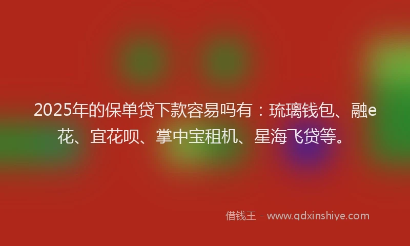 2025年的保单贷下款容易吗有：琉璃钱包、融e花、宜花呗、掌中宝租机、星海飞贷等。