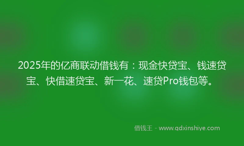 2025年的亿商联动借钱有：现金快贷宝、钱速贷宝、快借速贷宝、新一花、速贷Pro钱包等。