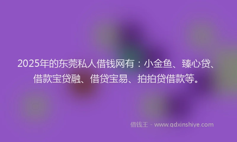 2025年的东莞私人借钱网有：小金鱼、臻心贷、借款宝贷融、借贷宝易、拍拍贷借款等。