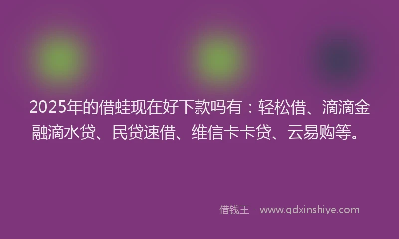2025年的借蛙现在好下款吗有：轻松借、滴滴金融滴水贷、民贷速借、维信卡卡贷、云易购等。