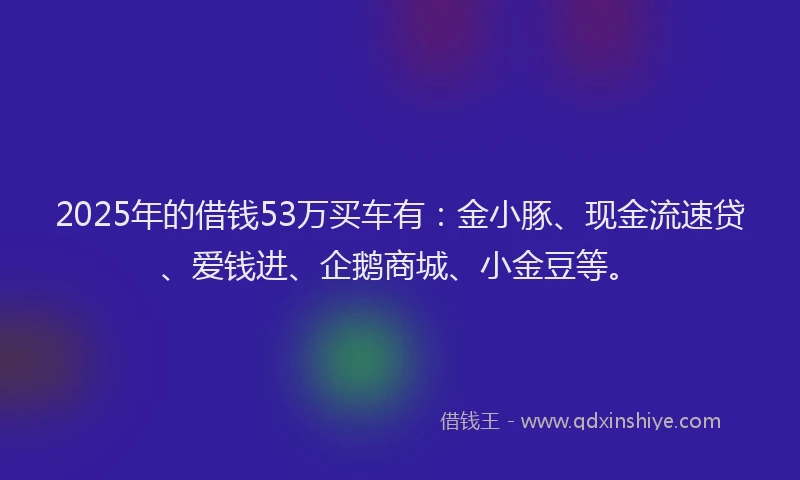 2025年的借钱53万买车有：金小豚、现金流速贷、爱钱进、企鹅商城、小金豆等。