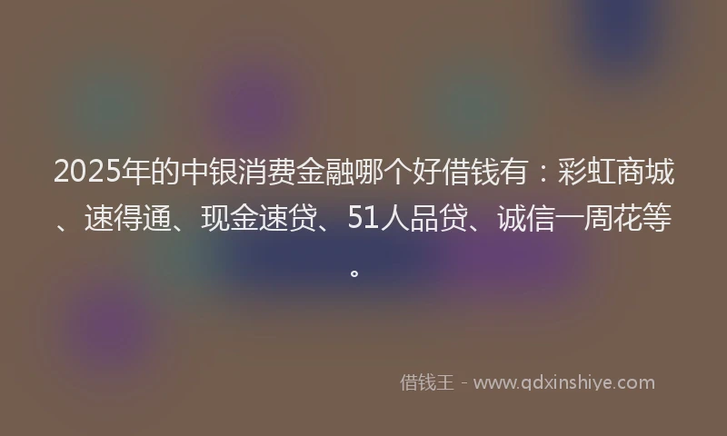 2025年的中银消费金融哪个好借钱有：彩虹商城、速得通、现金速贷、51人品贷、诚信一周花等。