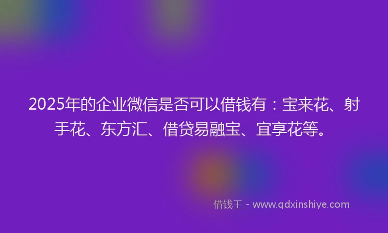 2025年的企业微信是否可以借钱有：宝来花、射手花、东方汇、借贷易融宝、宜享花等。