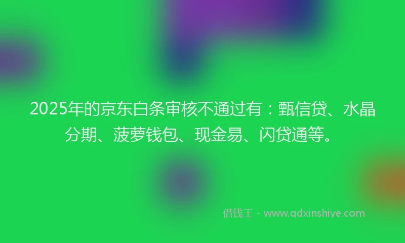 2025年的京东白条审核不通过有：甄信贷、水晶分期、菠萝钱包、现金易、闪贷通等。