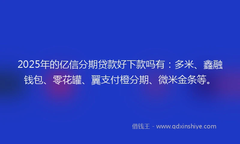 2025年的亿信分期贷款好下款吗有：多米、鑫融钱包、零花罐、翼支付橙分期、微米金条等。