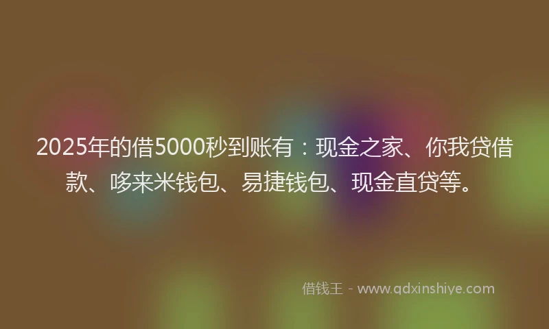 2025年的借5000秒到账有：现金之家、你我贷借款、哆来米钱包、易捷钱包、现金直贷等。