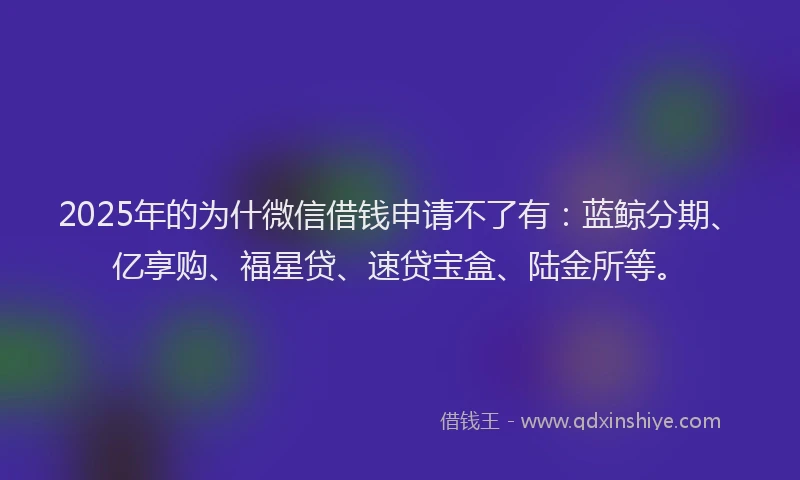 2025年的为什微信借钱申请不了有：蓝鲸分期、亿享购、福星贷、速贷宝盒、陆金所等。