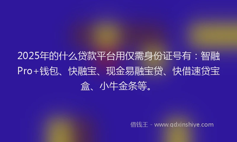 2025年的什么贷款平台用仅需身份证号有：智融Pro+钱包、快融宝、现金易融宝贷、快借速贷宝盒、小牛金条等。
