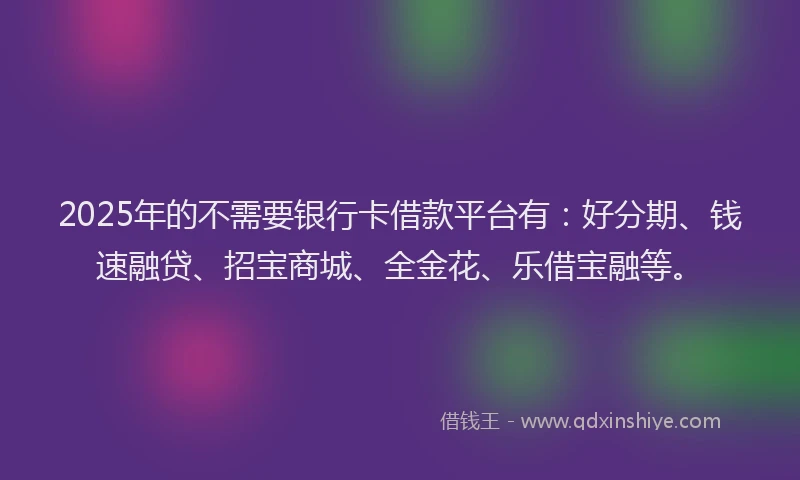 2025年的不需要银行卡借款平台有：好分期、钱速融贷、招宝商城、全金花、乐借宝融等。