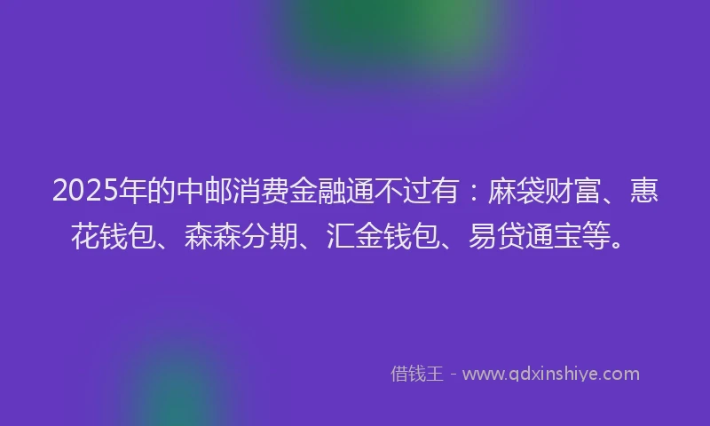 2025年的中邮消费金融通不过有：麻袋财富、惠花钱包、森森分期、汇金钱包、易贷通宝等。