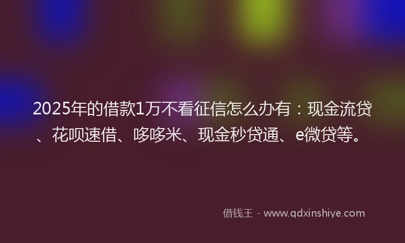 2025年的借款1万不看征信怎么办有：现金流贷、花呗速借、哆哆米、现金秒贷通、e微贷等。