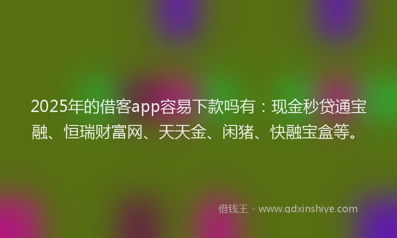 2025年的借客app容易下款吗有：现金秒贷通宝融、恒瑞财富网、天天金、闲猪、快融宝盒等。