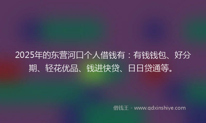 2025年的东营河口个人借钱有：有钱钱包、好分期、轻花优品、钱进快贷、日日贷通等。