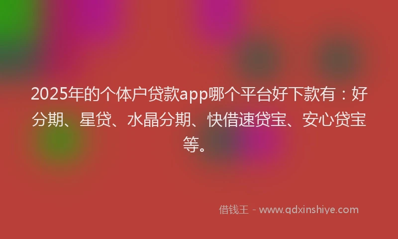 2025年的个体户贷款app哪个平台好下款有：好分期、星贷、水晶分期、快借速贷宝、安心贷宝等。