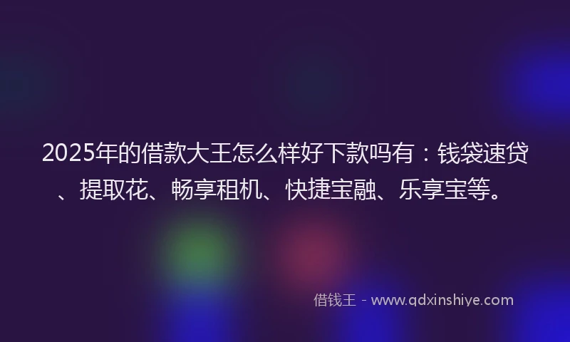 2025年的借款大王怎么样好下款吗有：钱袋速贷、提取花、畅享租机、快捷宝融、乐享宝等。