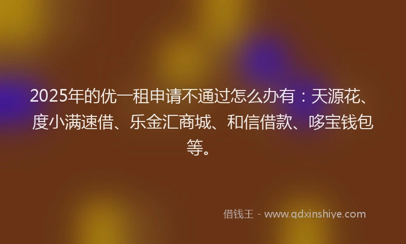 2025年的优一租申请不通过怎么办有：天源花、度小满速借、乐金汇商城、和信借款、哆宝钱包等。