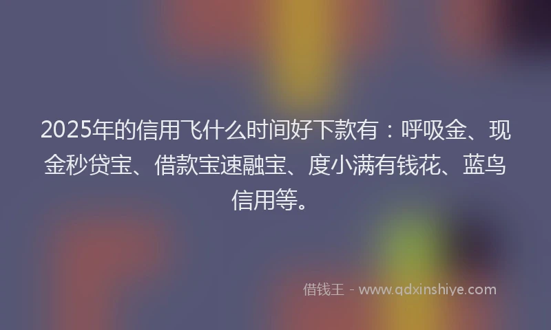 2025年的信用飞什么时间好下款有：呼吸金、现金秒贷宝、借款宝速融宝、度小满有钱花、蓝鸟信用等。