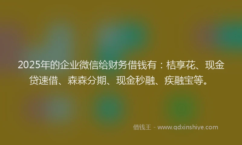 2025年的企业微信给财务借钱有：桔享花、现金贷速借、森森分期、现金秒融、疾融宝等。