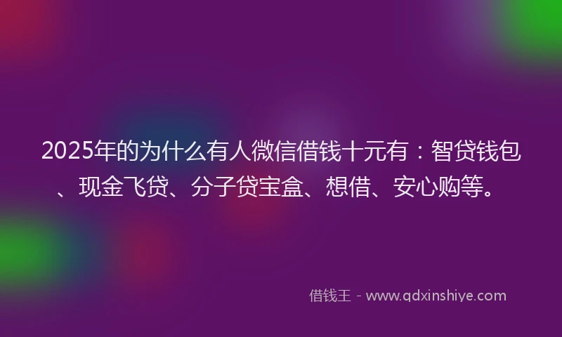 2025年的为什么有人微信借钱十元有：智贷钱包、现金飞贷、分子贷宝盒、想借、安心购等。