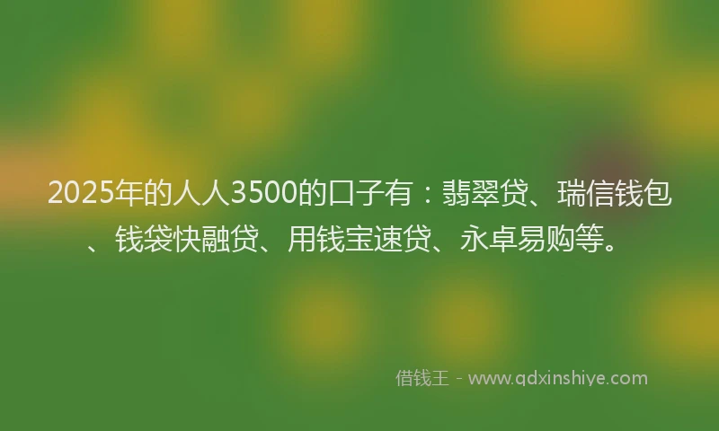 2025年的人人3500的口子有：翡翠贷、瑞信钱包、钱袋快融贷、用钱宝速贷、永卓易购等。
